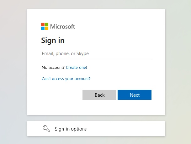 Microsoft Sign In page
