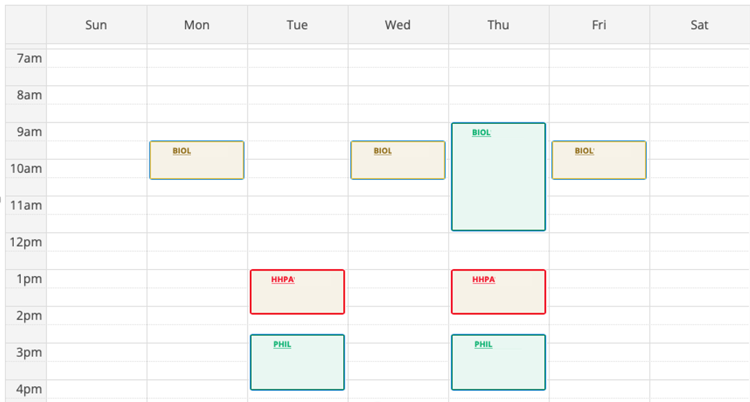 Calendar View of Scheduled Courses